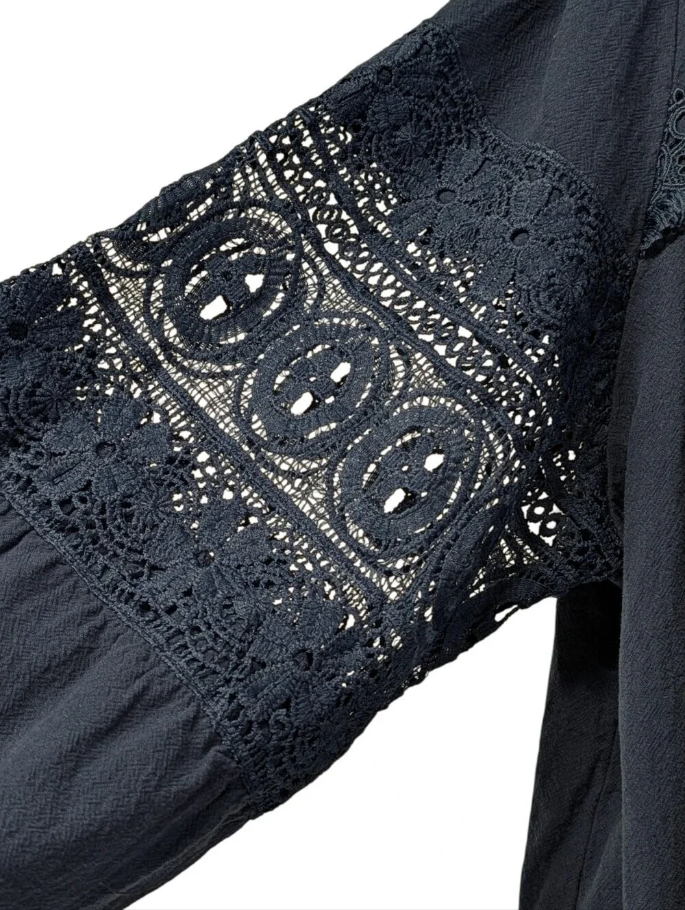 BloomChic Crochet Lace Sleeve Blouse Plus Size 18 20 Navy Boho Cotton Top - Picture 5 of 10